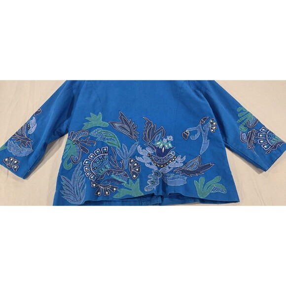 Chico’s Applique Jacket Ocean Blue Cotton Embroidered Lined Artsy Womens 2 Large - Picture 7 of 12